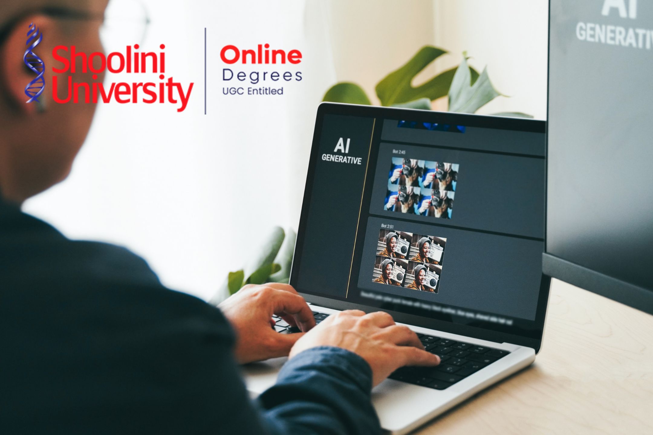 Featured illustration representing the main goal of generative AI, showing AI creating text, images, code, and music with human collaboration in a futuristic setting.