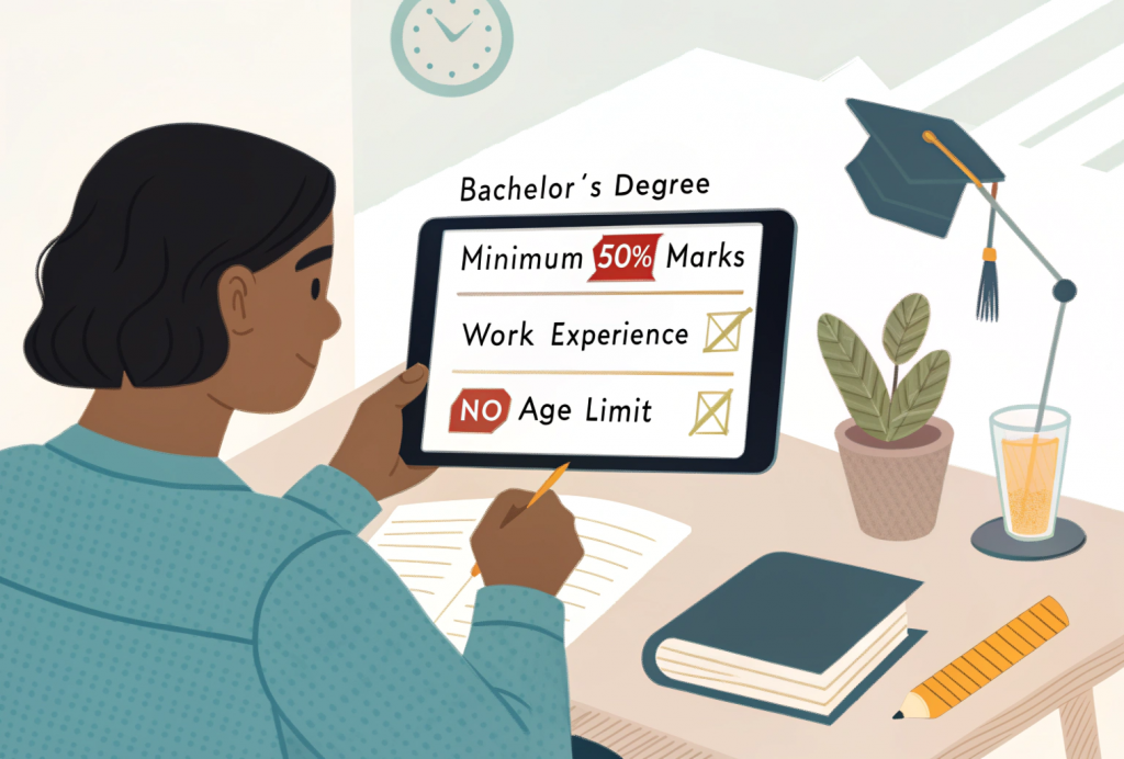 Student reviewing eligibility criteria like graduation marks and work experience while learning how to apply for online MBA in India.