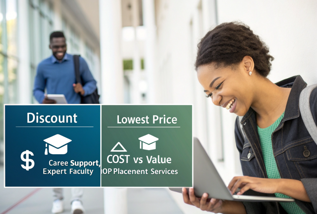 Comparison of cheap vs value-driven online MBA programs, illustrating mistakes to avoid while online MBA selection—like choosing solely based on low cost without checking for ROI or hidden charges.