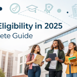 Illustration of students with title text 'BBA Eligibility in 2025 – Complete Guide', representing admission requirements in India.