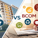 Featured image comparing BBA vs BCom showing BBA focused on business management and leadership and BCom focused on finance and accounting