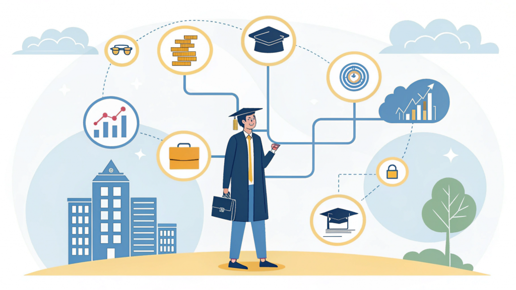 Illustration showing diverse career paths and top BCom Honours jobs including accounting, finance, banking, marketing, management, and entrepreneurship opportunities.