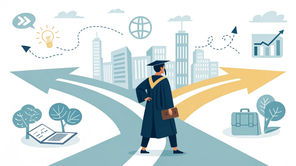 Young commerce graduate exploring diverse career opportunities after BCom Honours degree — representing various BCom Honours jobs in finance, accounting, marketing, and business management.