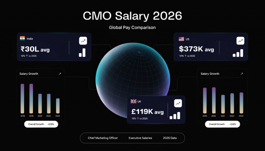 chief marketing officer salary 2026 global comparison chart India US UK with executive pay data and salary trends
