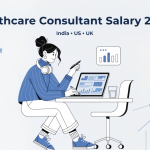 Featured image showing healthcare consultant salary concept with financial charts and medical elements in a clean modern design.