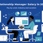 relationship manager salary growth with visuals of client relationships, financial charts, and global salary comparison across industries and locations.