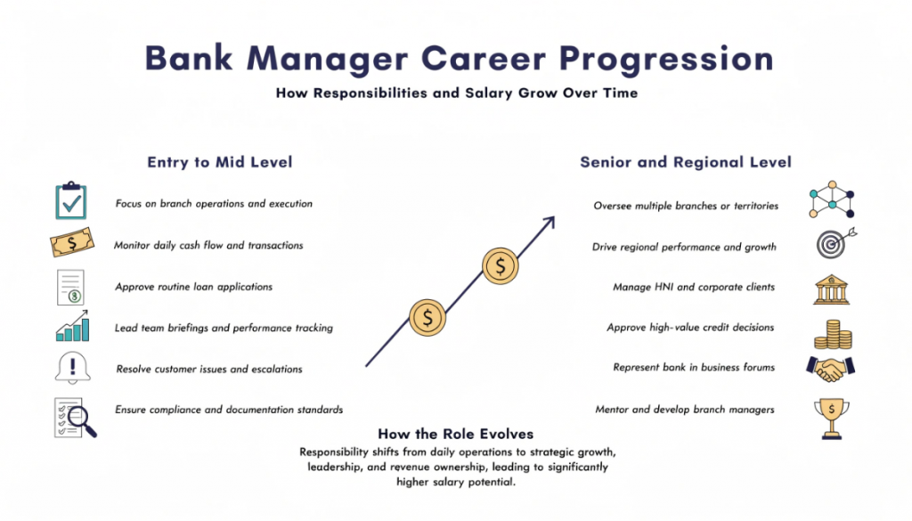factors that increase bank manager salary including bank type, branch revenue, performance targets and location impact across India, the United States and the United Kingdom.