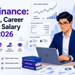 Featured image showing a BBA Finance student exploring careers in investment banking, corporate finance, equity research, and financial analysis through financial dashboards and market charts.
