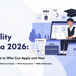Featured image showing a graduate reviewing MBA eligibility criteria, entrance exams, degree requirements, work experience, and admission documents for MBA admissions in 2026.