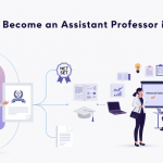 Featured image showing the academic pathway to becoming an assistant professor in India through postgraduate study, NET or SET, PhD, teaching, and research.