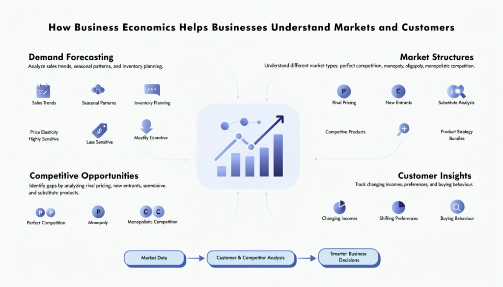 How business economics helps companies forecast demand, understand market structures, analyse competitors and respond to customer preferences.